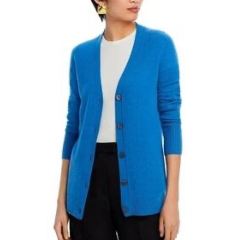 Bloomingdale's 100% Cashmere 2 Ply  Blue Cardigan
